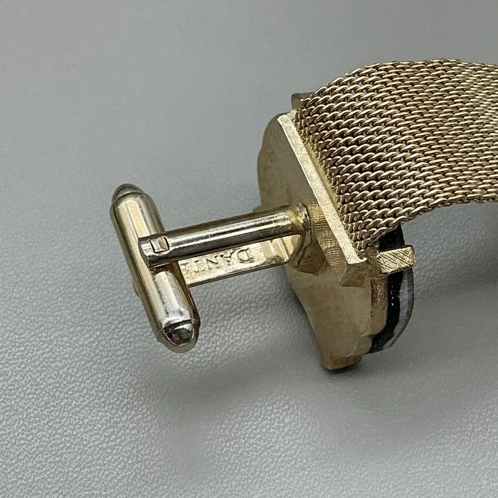 Dante Vintage Mesh Wrap Around Cufflinks Gold Tone Tiger Eye Swirl Mid Century